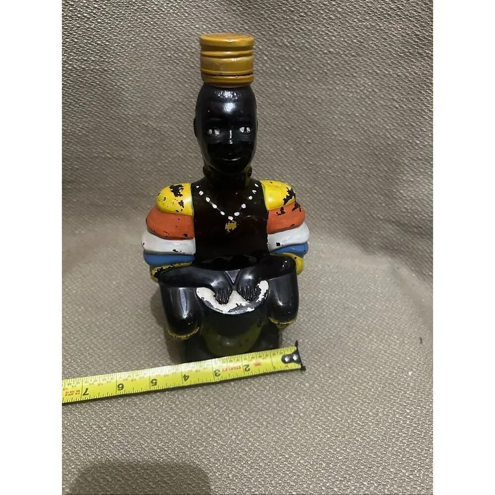 Vintage1970s Old Oak Rum Bottle Angostura Trinidad Native Drummer No Hat Empty